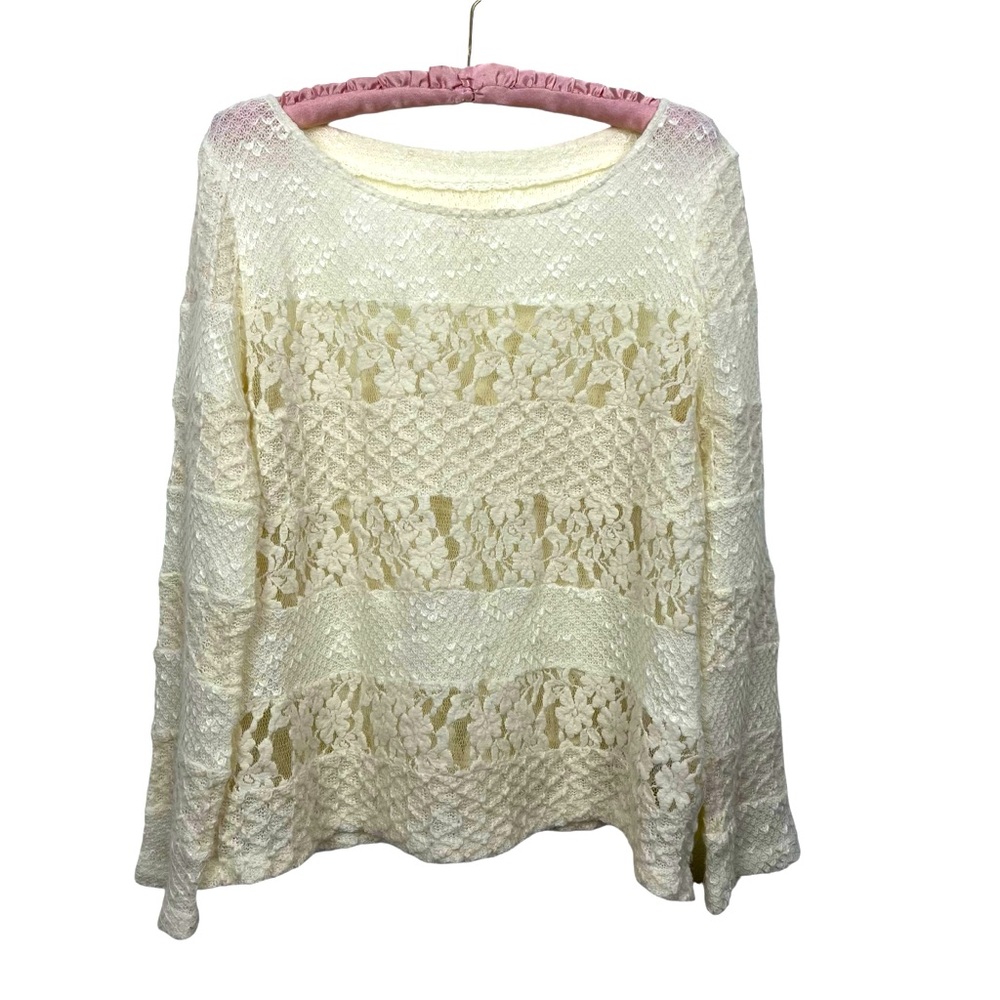 Anthropology Meadow Rue Cream Sweater Long Sleeves Lace Small Sheer
